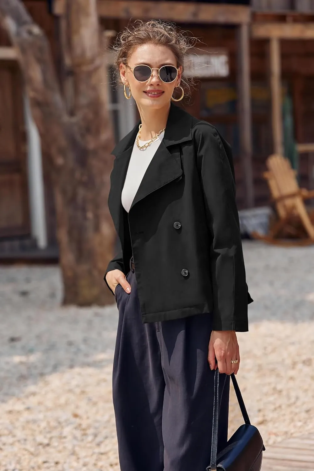 Onedreamer Women's Double Breasted Trench Coat Classic Lapel Long Sleeve Blazer Jackets Casual Outerwear With Belt
