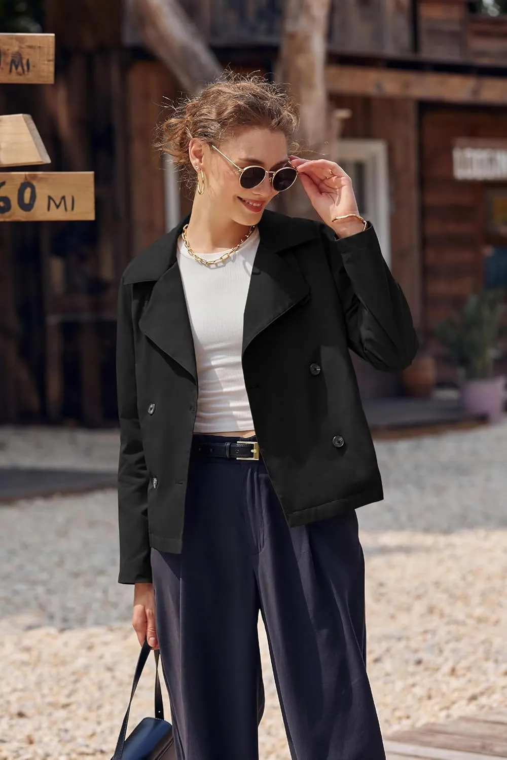 Onedreamer Women's Double Breasted Trench Coat Classic Lapel Long Sleeve Blazer Jackets Casual Outerwear With Belt