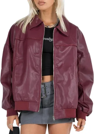 Owl's-Yard Women Leather Biker Jacket Long Sleeves Zip Up Motorcycle Jacket PU Moto Varsity Bomber Jackets Streetwear