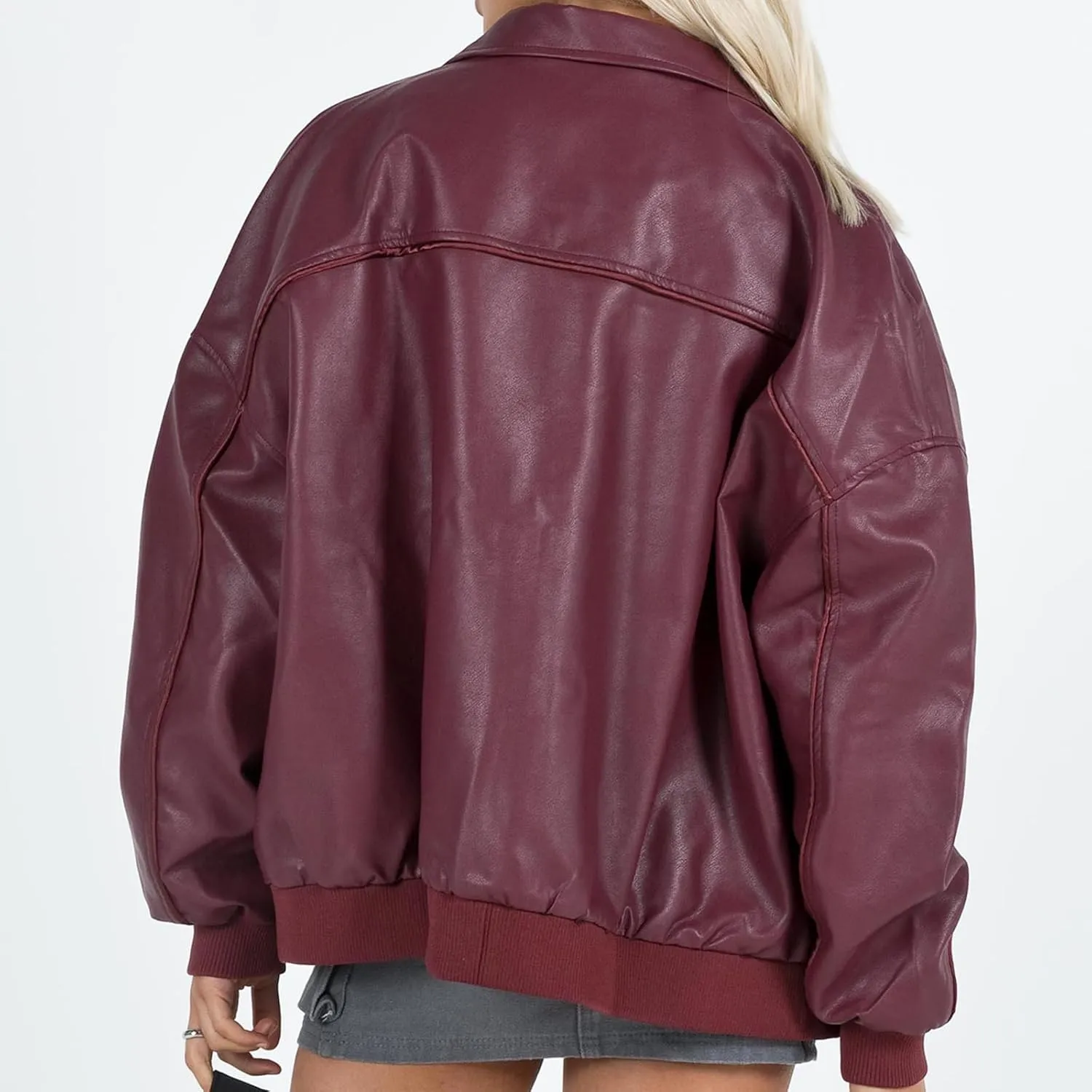 Owl's-Yard Women Leather Biker Jacket Long Sleeves Zip Up Motorcycle Jacket PU Moto Varsity Bomber Jackets Streetwear