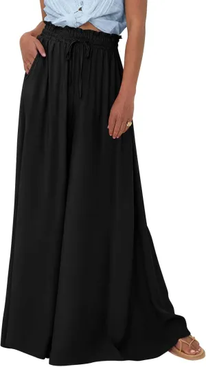 Palazzo Pants for Women High Waisted Flowy Wide Leg Pants Summer Trendy Casual Loose Boho Beach Trousers with Pockets