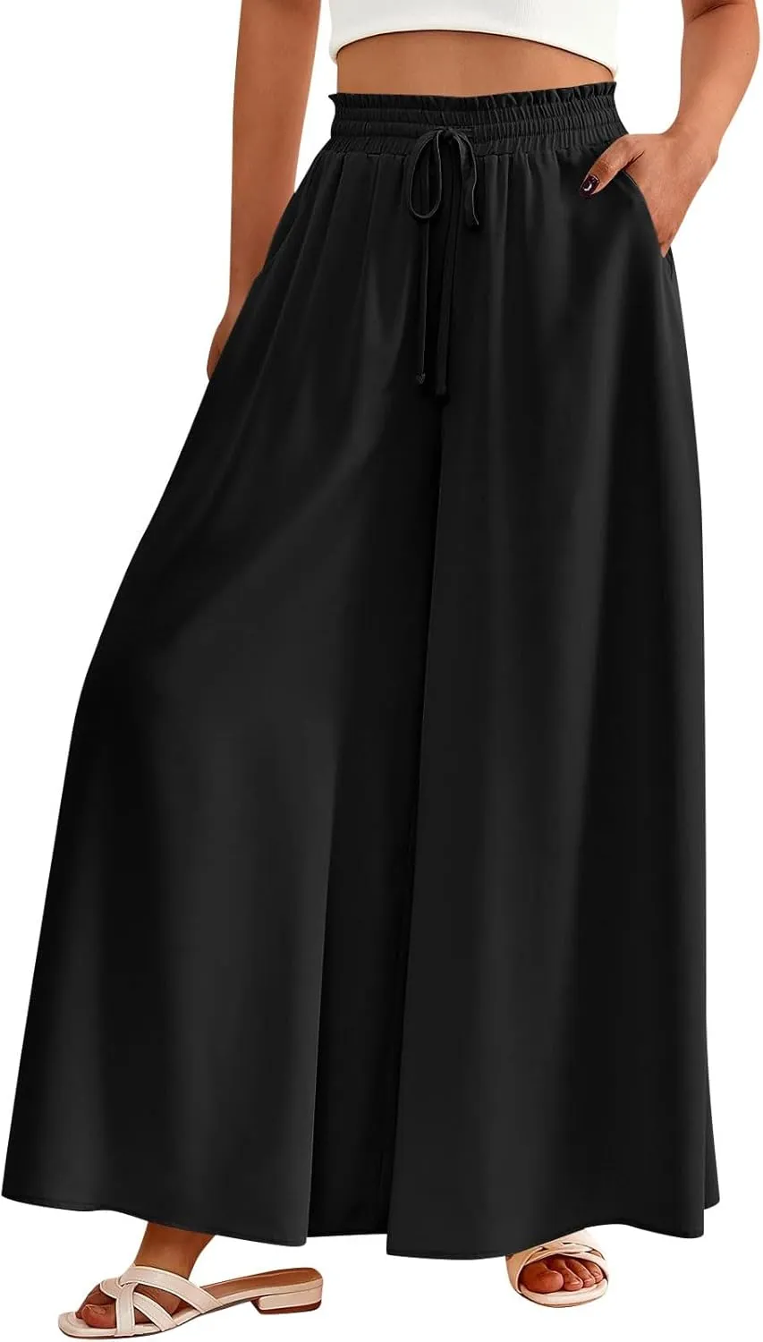 Palazzo Pants for Women High Waisted Flowy Wide Leg Pants Summer Trendy Casual Loose Boho Beach Trousers with Pockets