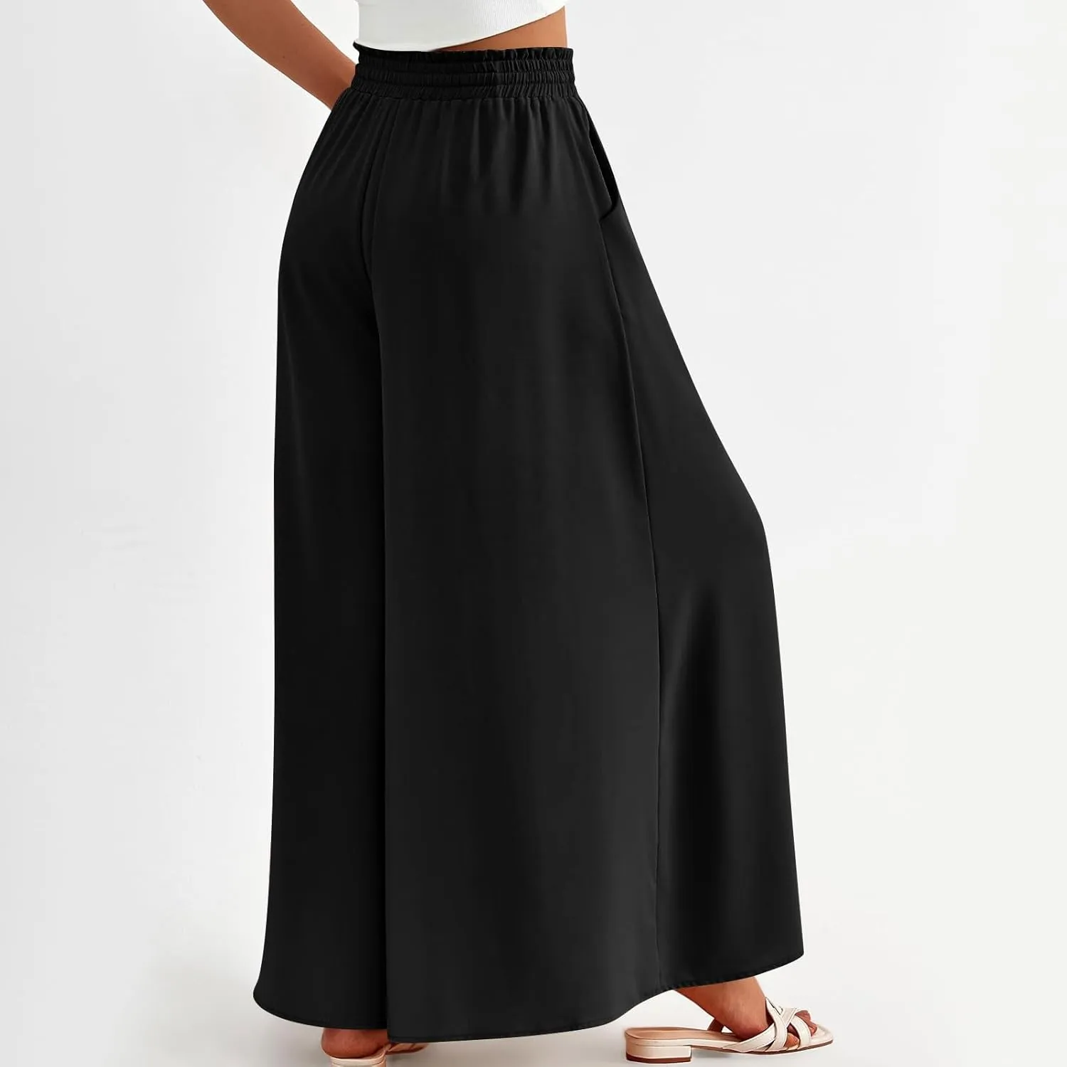 Palazzo Pants for Women High Waisted Flowy Wide Leg Pants Summer Trendy Casual Loose Boho Beach Trousers with Pockets
