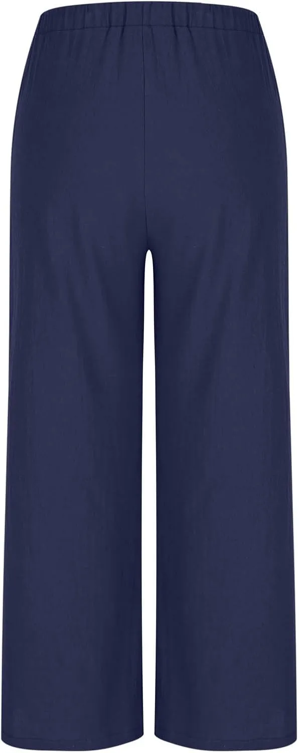 Palazzo Pants Womens High Waisted Straight Wide Leg Linen Trousers Lightweight Drawstring Elastic Flowy Summer Outfits