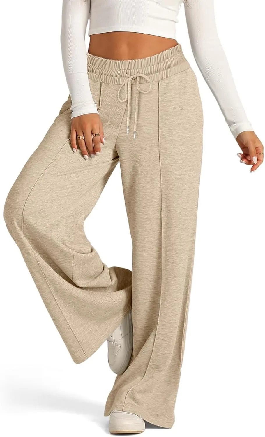 Pants for Women Elastic High Waisted Stretchy Womens Sweatpants with Pockets Straight Wide Leg Pants Cotton Linen