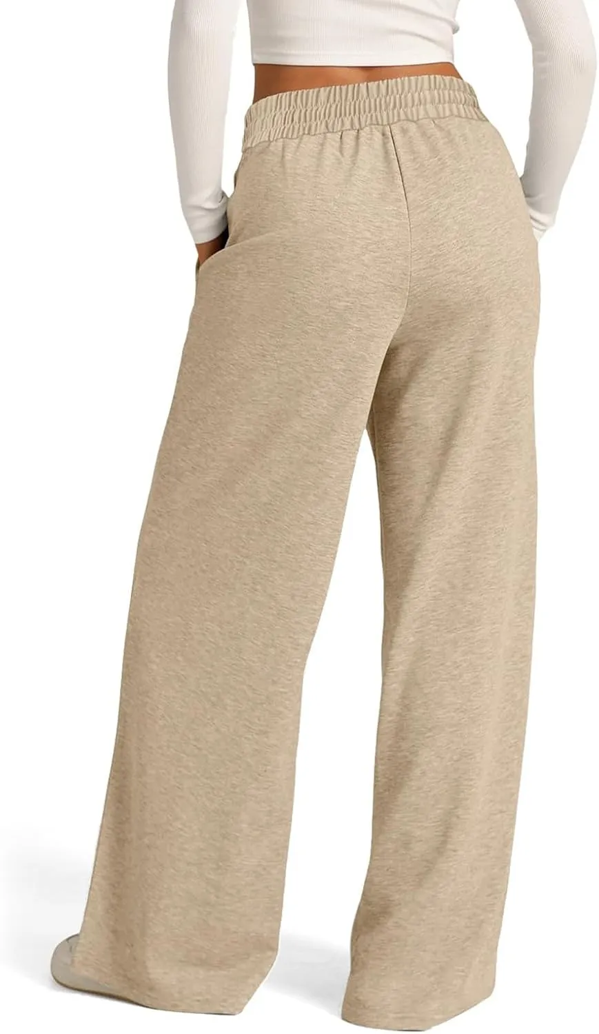 Pants for Women Elastic High Waisted Stretchy Womens Sweatpants with Pockets Straight Wide Leg Pants Cotton Linen