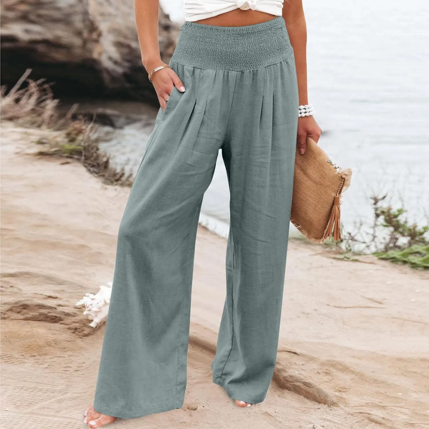 Plus Size Pants for Women, Long Pants for Women Dressy Casual,Extra Long Linen Pants Women Tall 34 Inseam