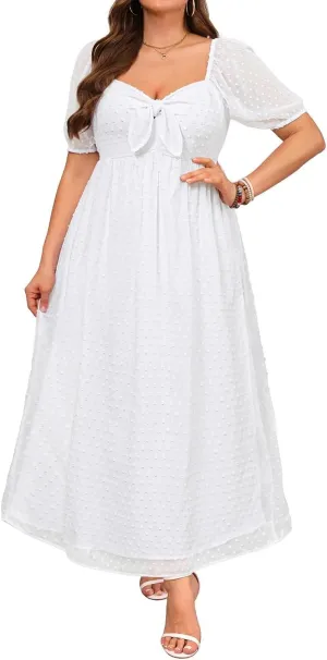 Plus Size Summer Dress - 2025 Graduation Beach Wedding Guest Tie Front Maxi Sundress