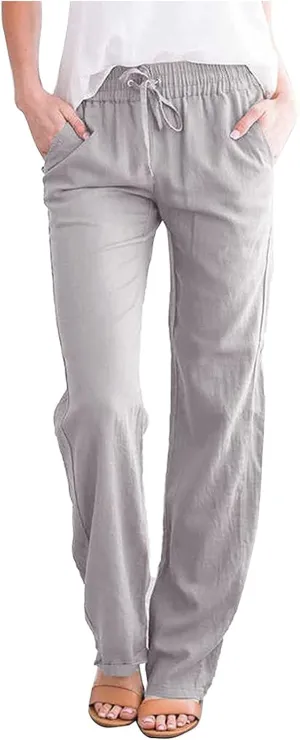 Prime Sales and Deals Today Clearance,Womens Casual Linen High Waist Pants Drawstring Loose Fit Summer Pants Trousers with Pockets