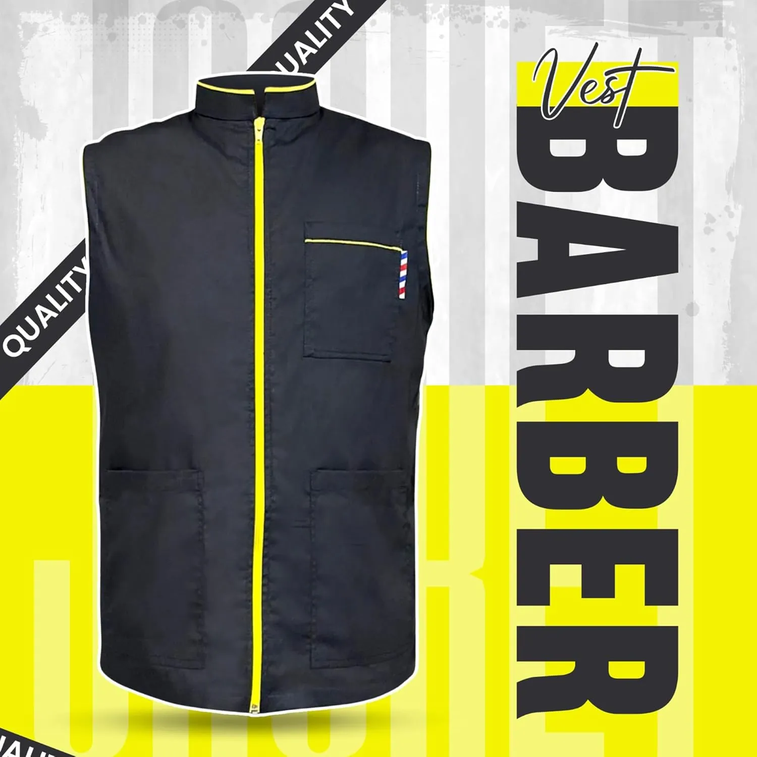 Professional Barber New Shirt Jacket Men's Black Sleeveless and Features 2 Pockets for Barber Tools And One Way Zipper