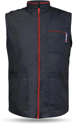 Professional Barber New Shirt Jacket Men's Black Sleeveless and Features 2 Pockets for Barber Tools And One Way Zipper