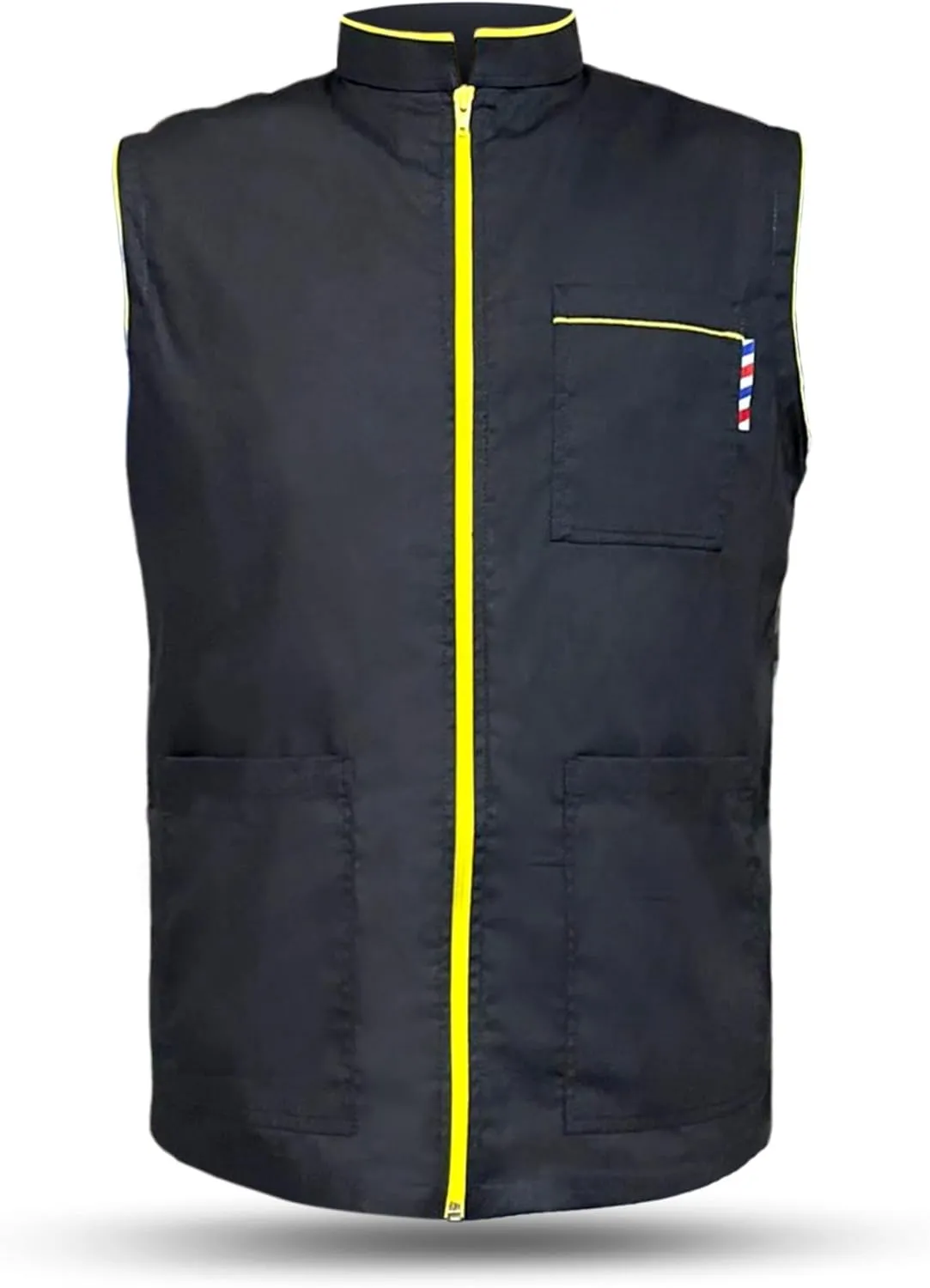 Professional Barber New Shirt Jacket Men's Black Sleeveless and Features 2 Pockets for Barber Tools And One Way Zipper