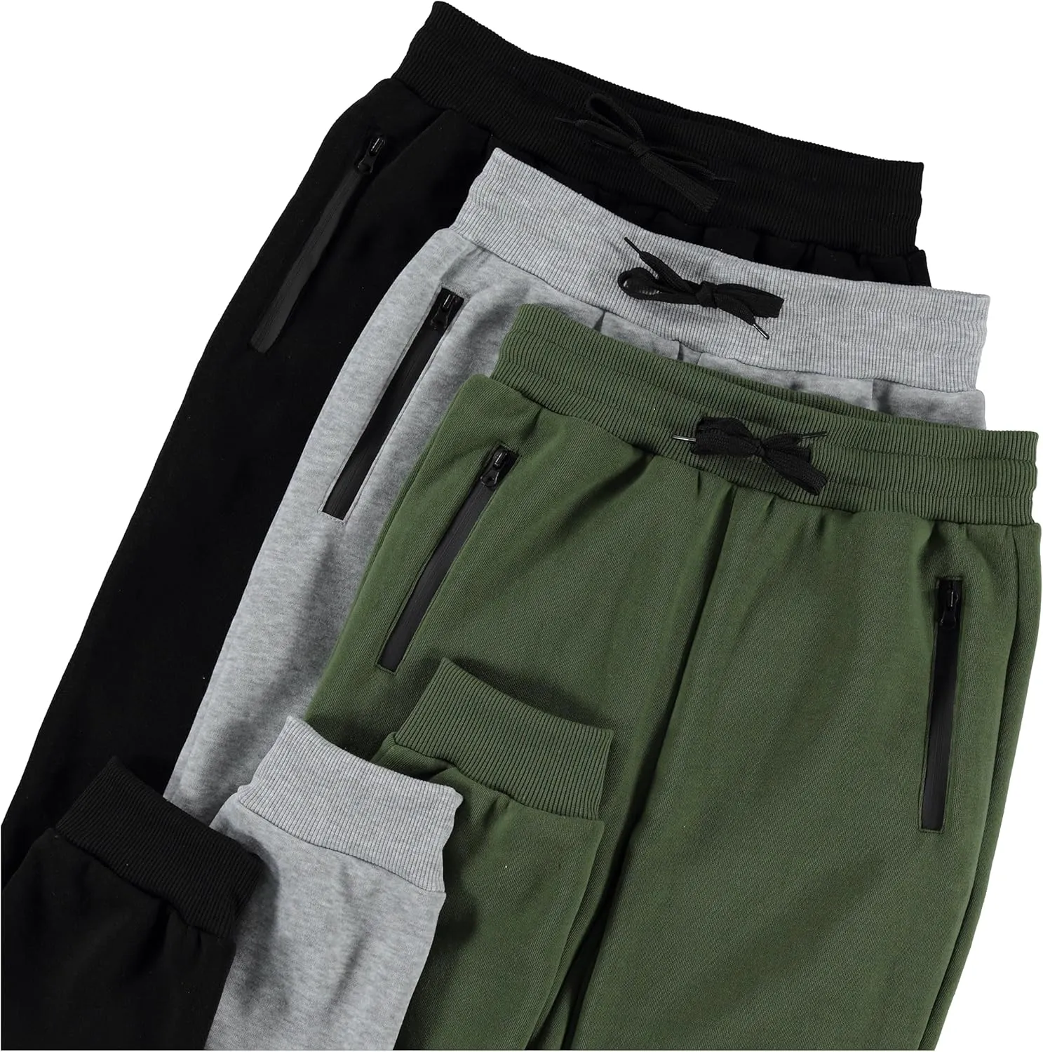 PURE CHAMP 3Pk Boys Sweatpants Fleece Athletic Workout Kids Clothes Boys Joggers with Zipper Pocket and Drawstring Size 4-20