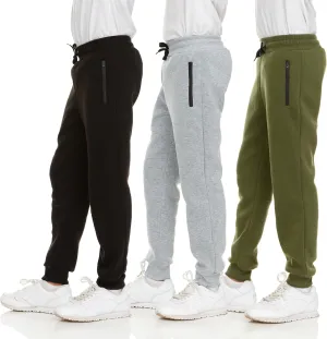 PURE CHAMP 3Pk Boys Sweatpants Fleece Athletic Workout Kids Clothes Boys Joggers with Zipper Pocket and Drawstring Size 4-20
