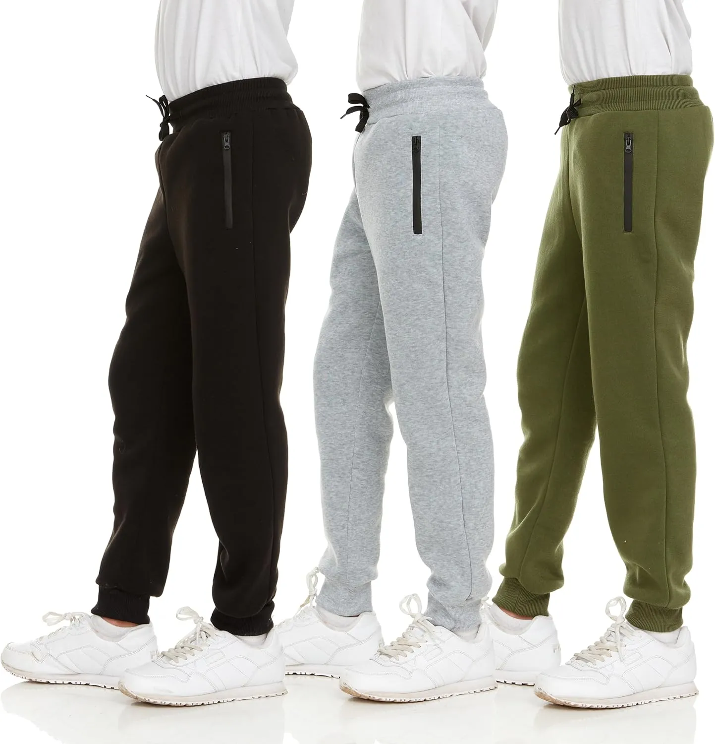 PURE CHAMP 3Pk Boys Sweatpants Fleece Athletic Workout Kids Clothes Boys Joggers with Zipper Pocket and Drawstring Size 4-20