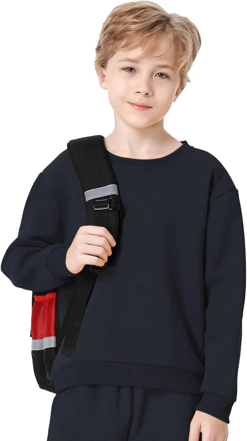 QBK Kids Fleece Casual Basic Crewneck Sweatshirt for Boys or Girls 3-14 Years