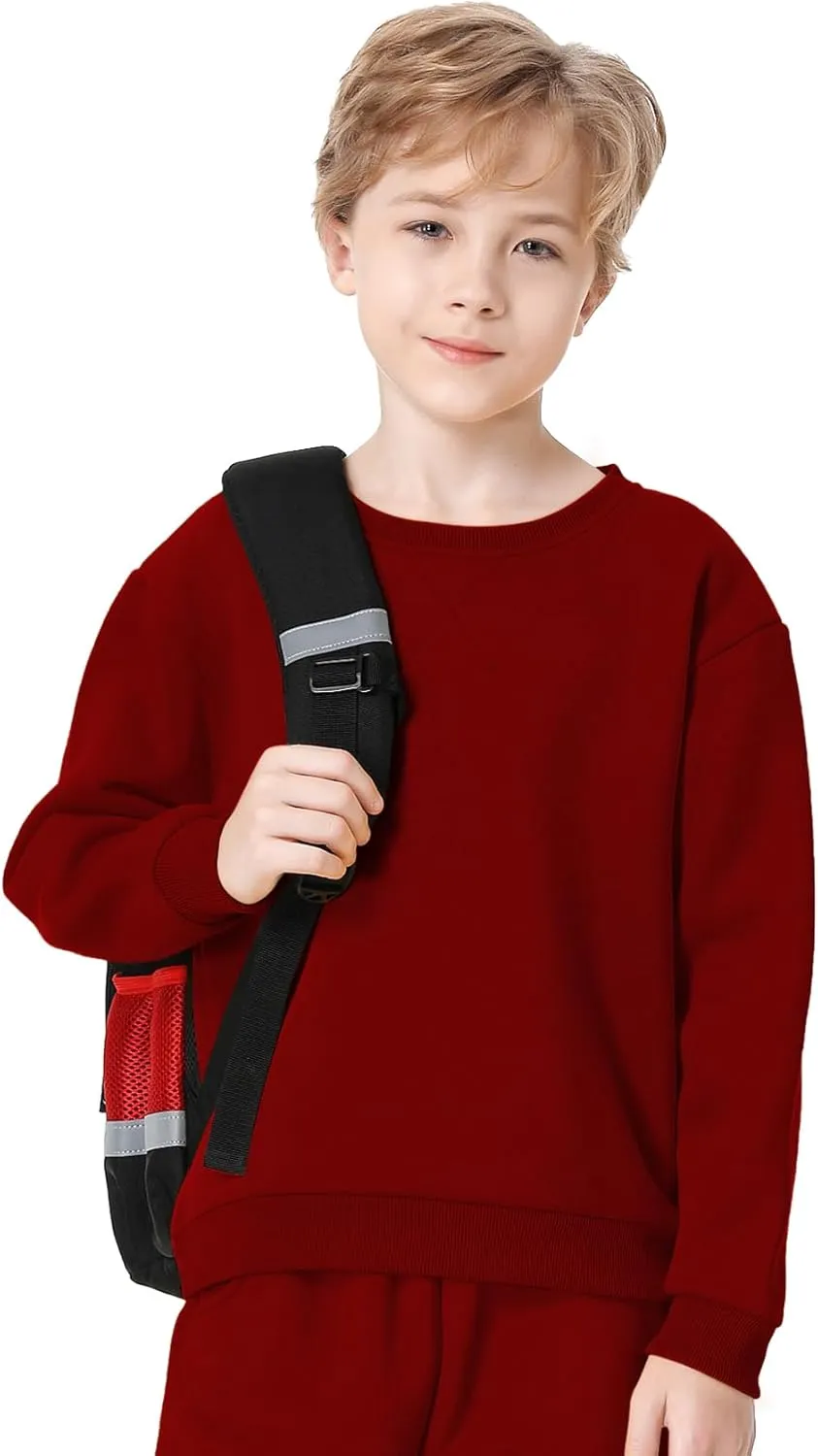 QBK Kids Fleece Casual Basic Crewneck Sweatshirt for Boys or Girls 3-14 Years