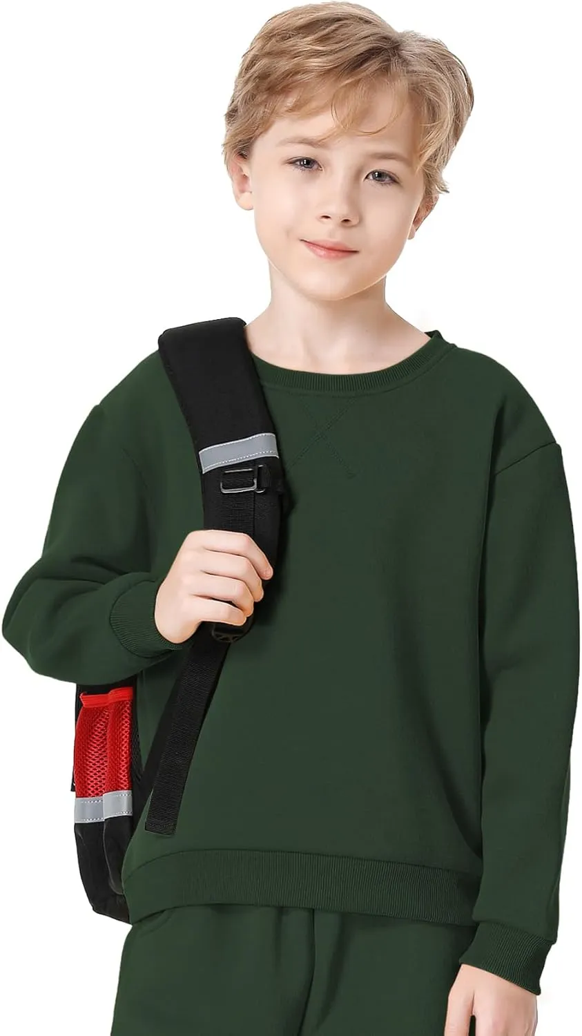 QBK Kids Fleece Casual Basic Crewneck Sweatshirt for Boys or Girls 3-14 Years