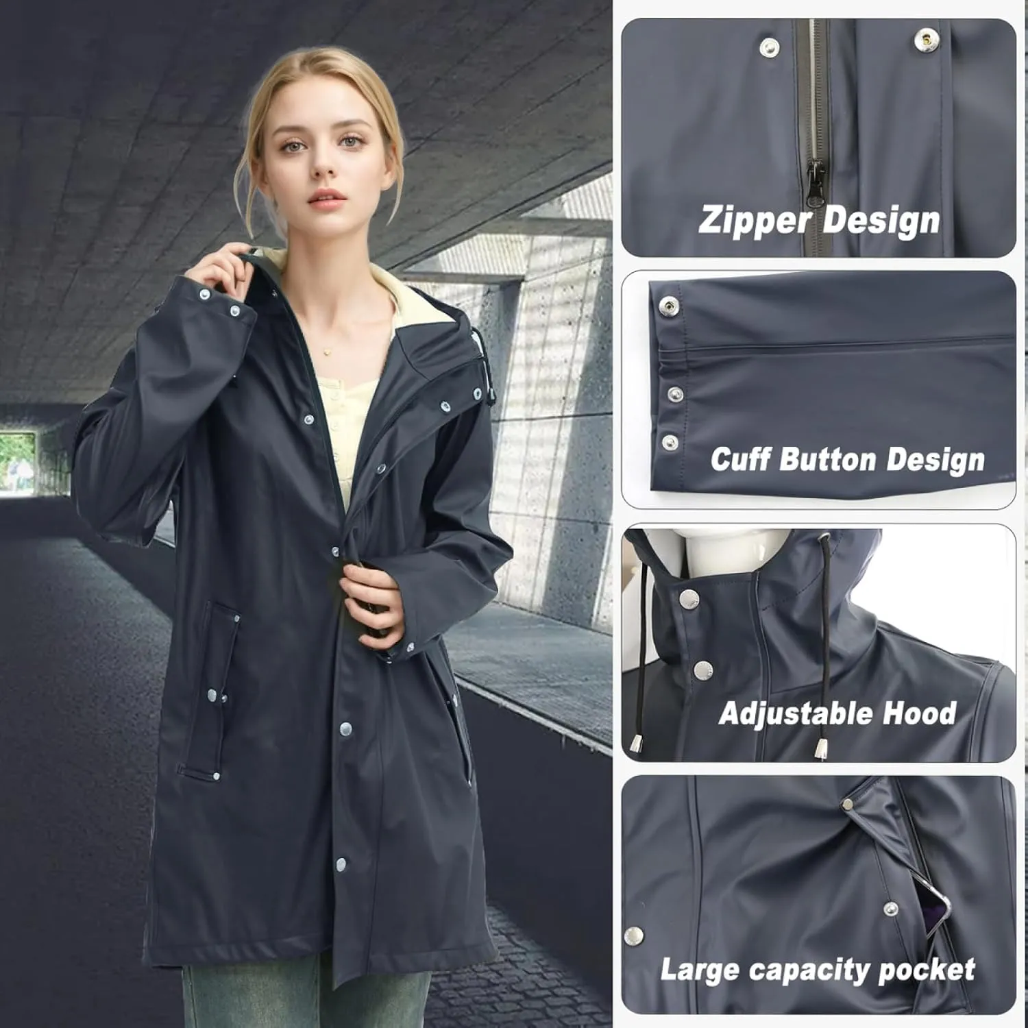 Rain Jackets for Women, Rain Coats Long Hooded Outdoor Waterproof Windbreaker Women's Trench Coat