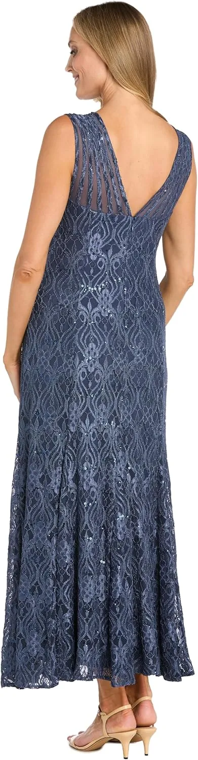 R&M Richards Womens Petites Lace Long Evening Dress