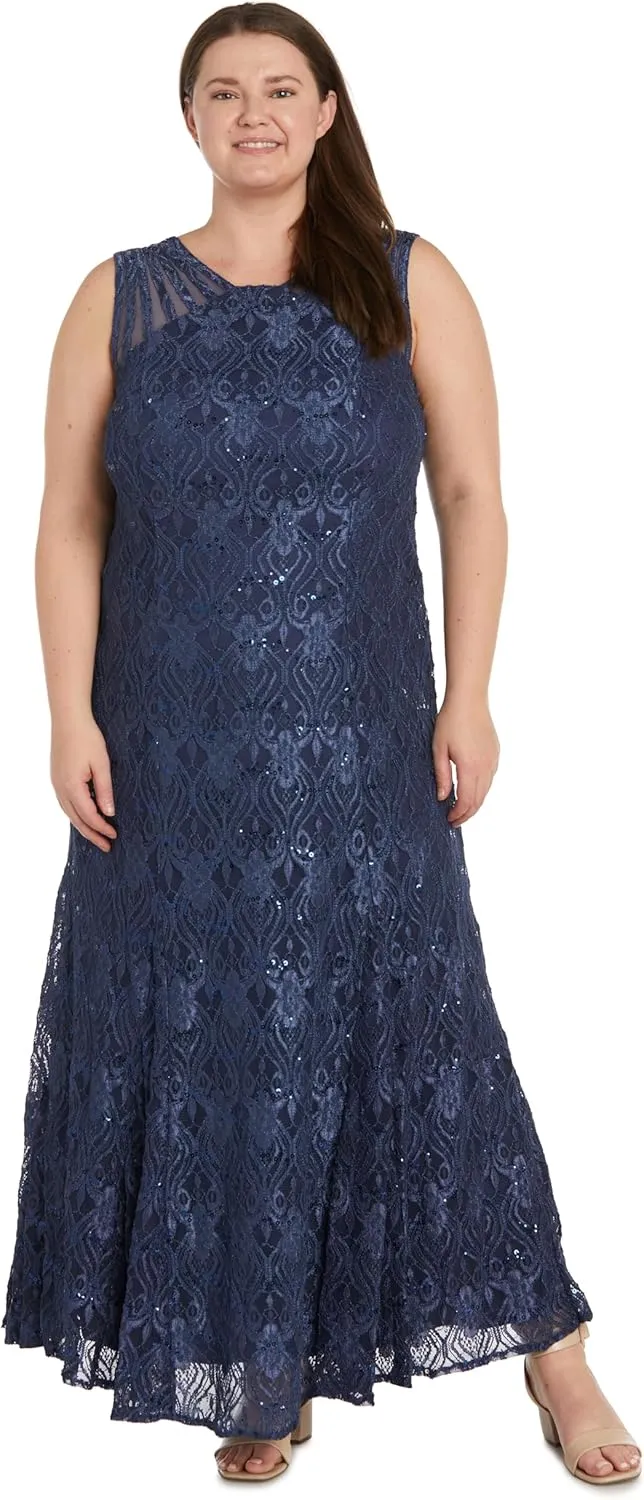 R&M Richards Womens Petites Lace Long Evening Dress