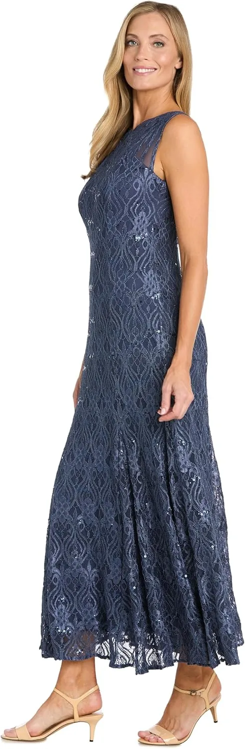 R&M Richards Womens Petites Lace Long Evening Dress