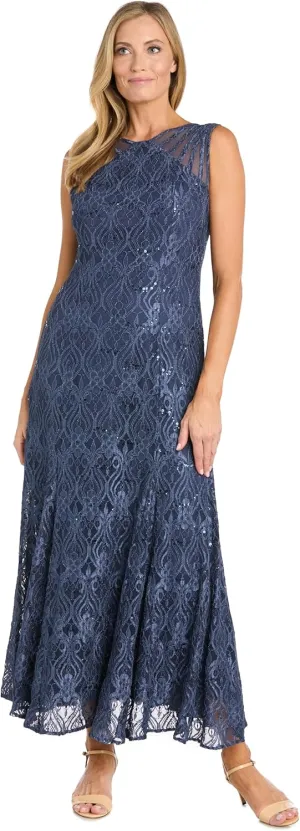 R&M Richards Womens Petites Lace Long Evening Dress
