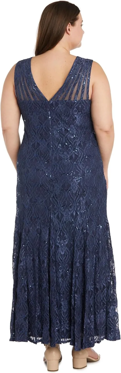 R&M Richards Womens Petites Lace Long Evening Dress