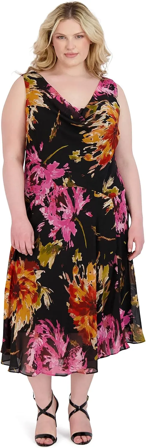 ROBBIE BEE Signature Womens Plus Drapey Long Maxi Dress