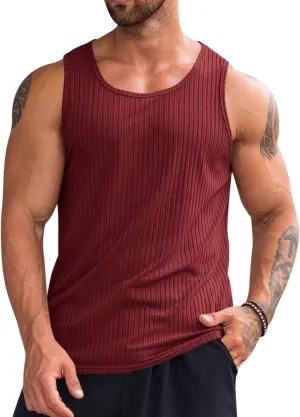 Runcati Men's Ribbed Tank Tops 2 Pack Knit Sleeveless Workout T Shirt Muscle Gym Fitness Tee