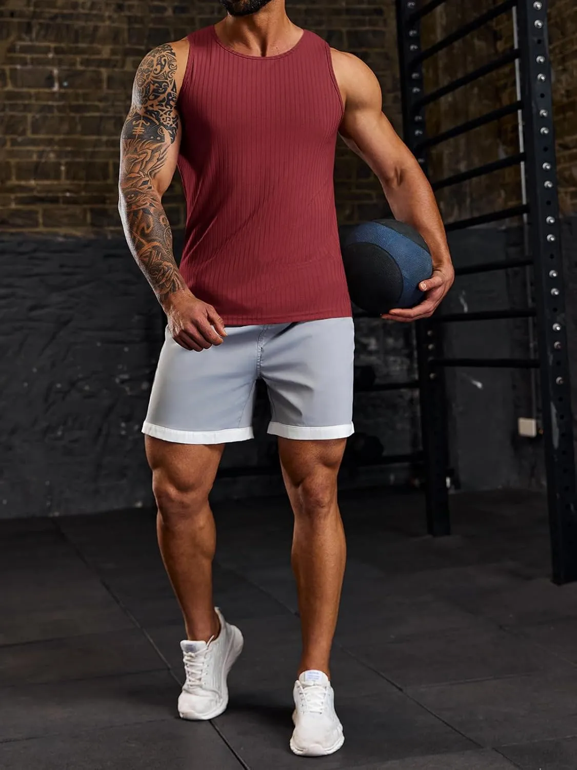 Runcati Men's Ribbed Tank Tops 2 Pack Knit Sleeveless Workout T Shirt Muscle Gym Fitness Tee