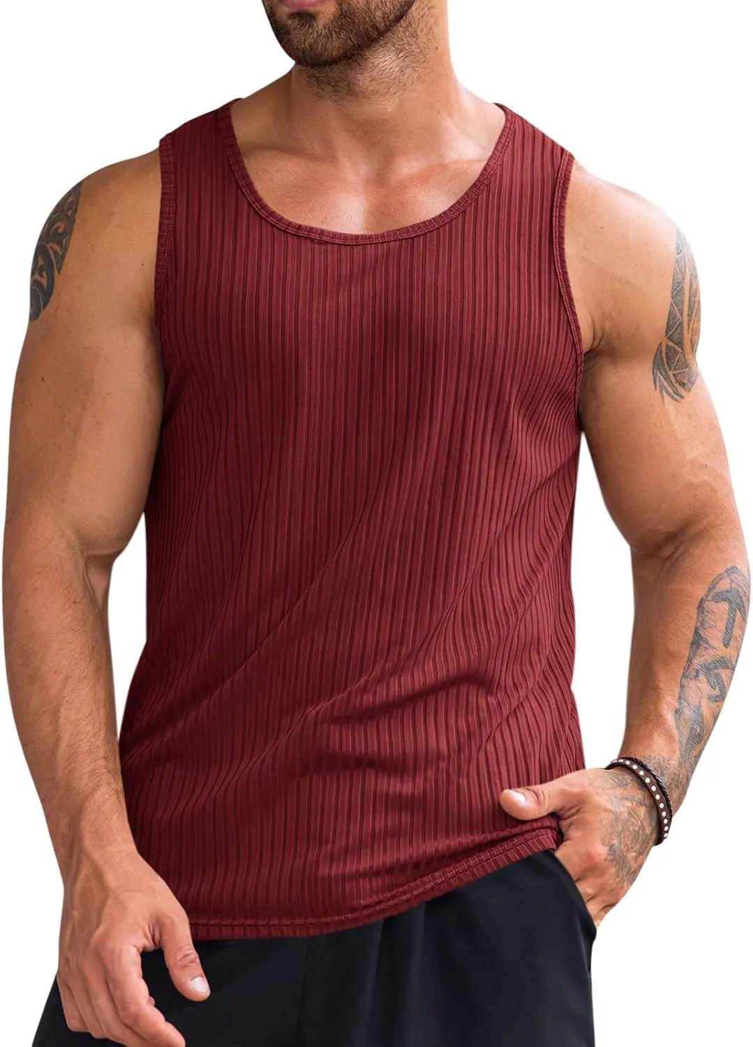 Runcati Men's Ribbed Tank Tops 2 Pack Knit Sleeveless Workout T Shirt Muscle Gym Fitness Tee