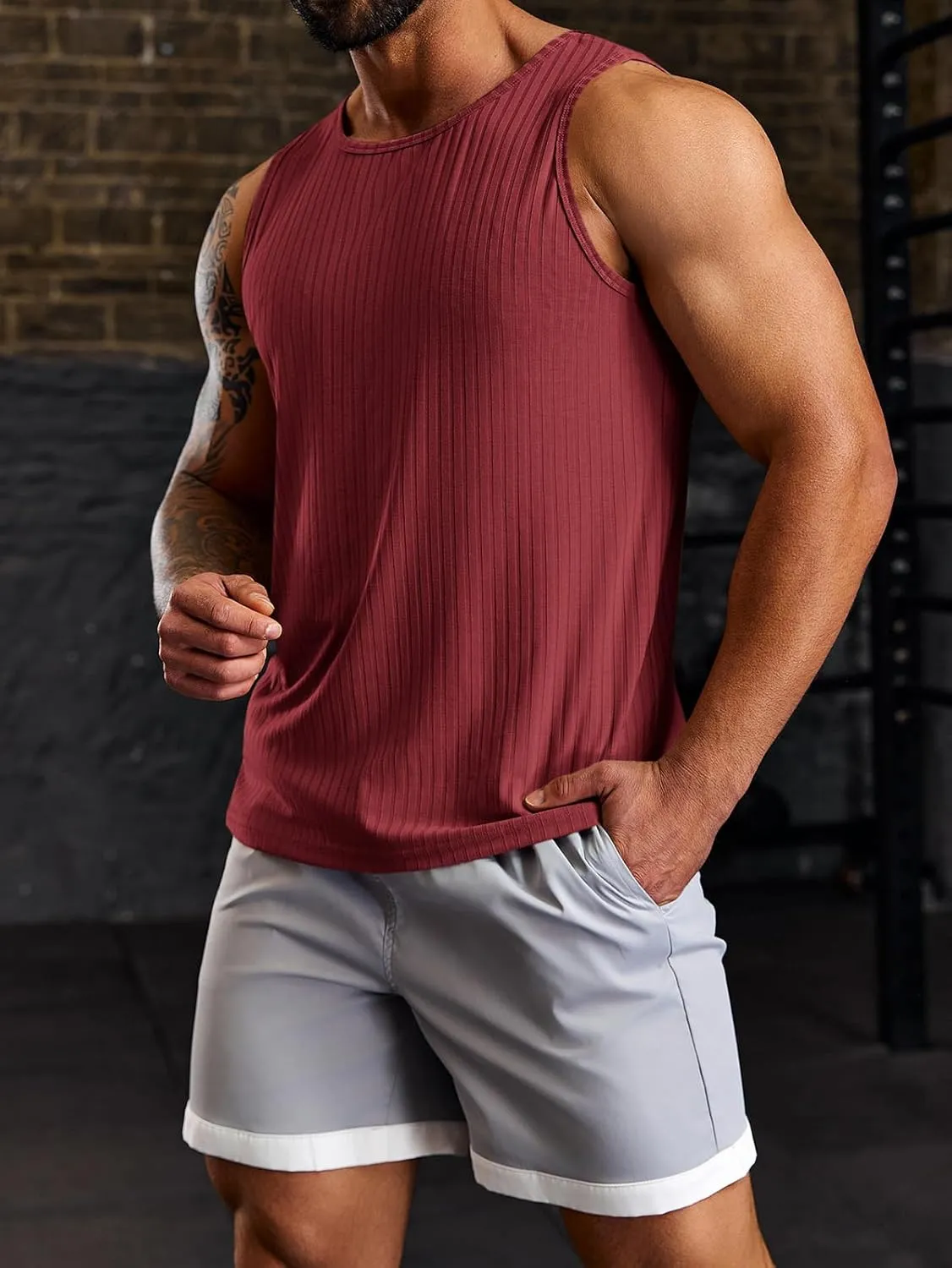 Runcati Men's Ribbed Tank Tops 2 Pack Knit Sleeveless Workout T Shirt Muscle Gym Fitness Tee