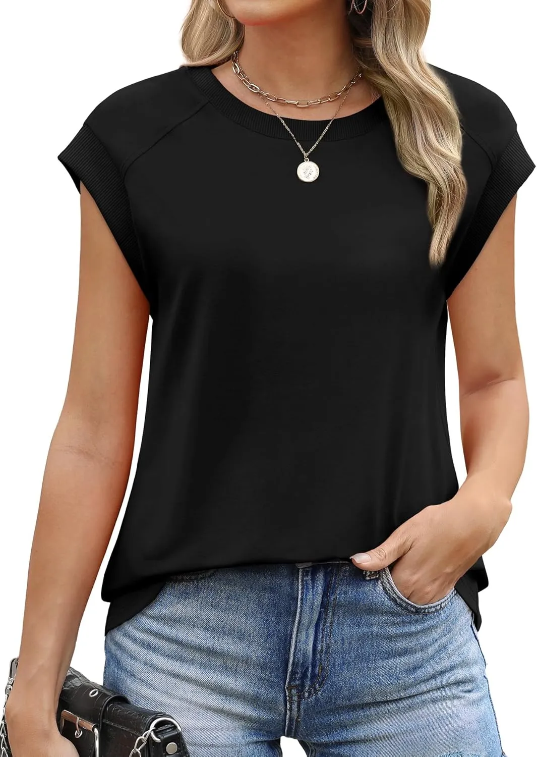 SAMPEEL Womens Tops Summer Dressy Casual Raglan Cap Sleeve T Shirts Basic Tee Shirts Trendy 2025