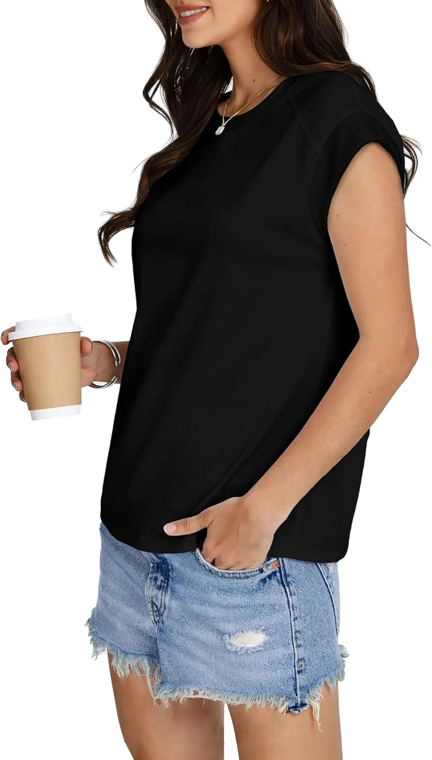 SAMPEEL Womens Tops Summer Dressy Casual Raglan Cap Sleeve T Shirts Basic Tee Shirts Trendy 2025