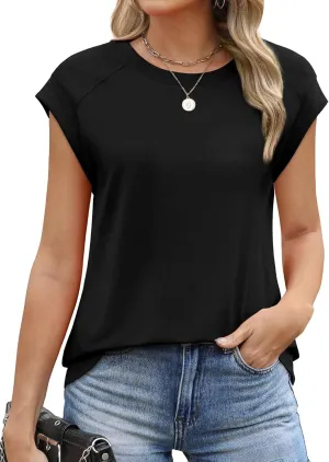 SAMPEEL Womens Tops Summer Dressy Casual Raglan Cap Sleeve T Shirts Basic Tee Shirts Trendy 2025