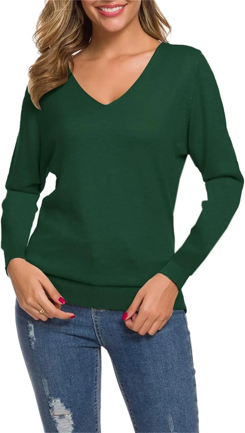 SANGTREE Womens Long Sleeves V Neck Pullover Knitted Sweater