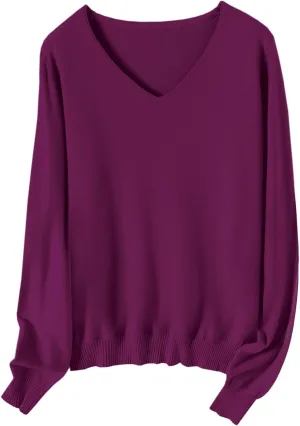SANGTREE Womens Long Sleeves V Neck Pullover Knitted Sweater