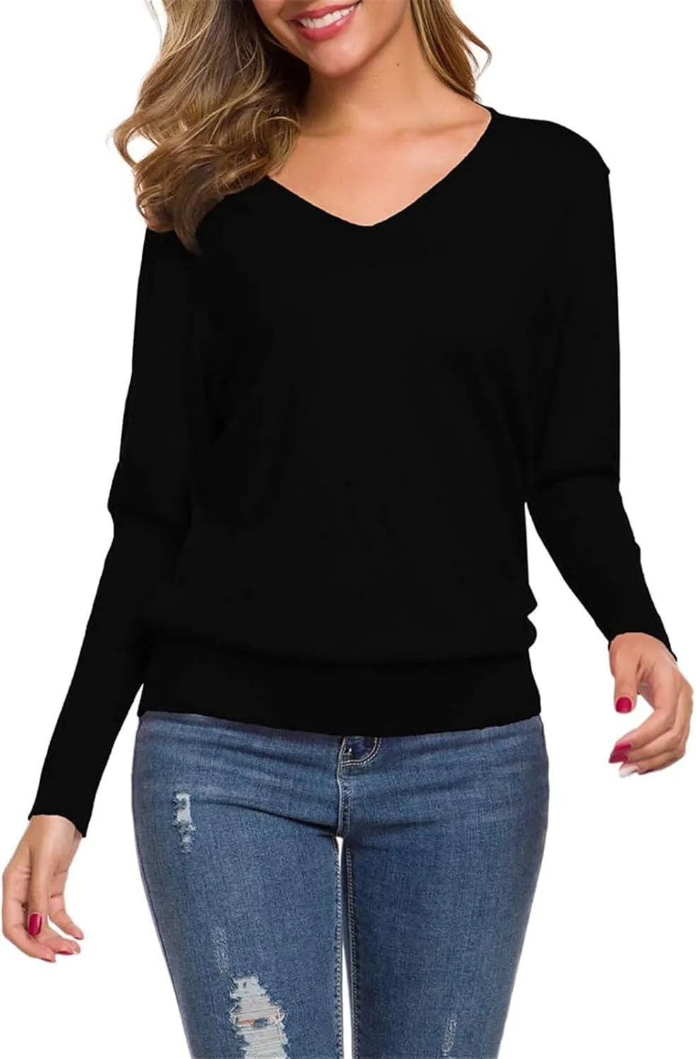 SANGTREE Womens Long Sleeves V Neck Pullover Knitted Sweater
