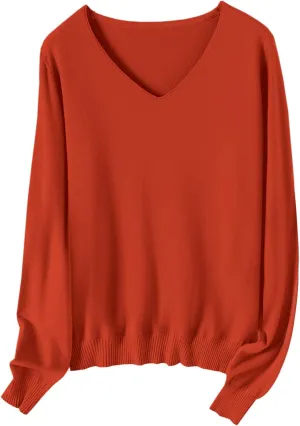 SANGTREE Womens Long Sleeves V Neck Pullover Knitted Sweater