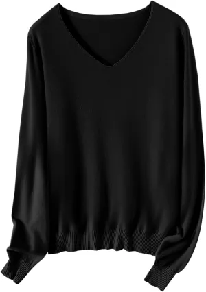 SANGTREE Womens Long Sleeves V Neck Pullover Knitted Sweater