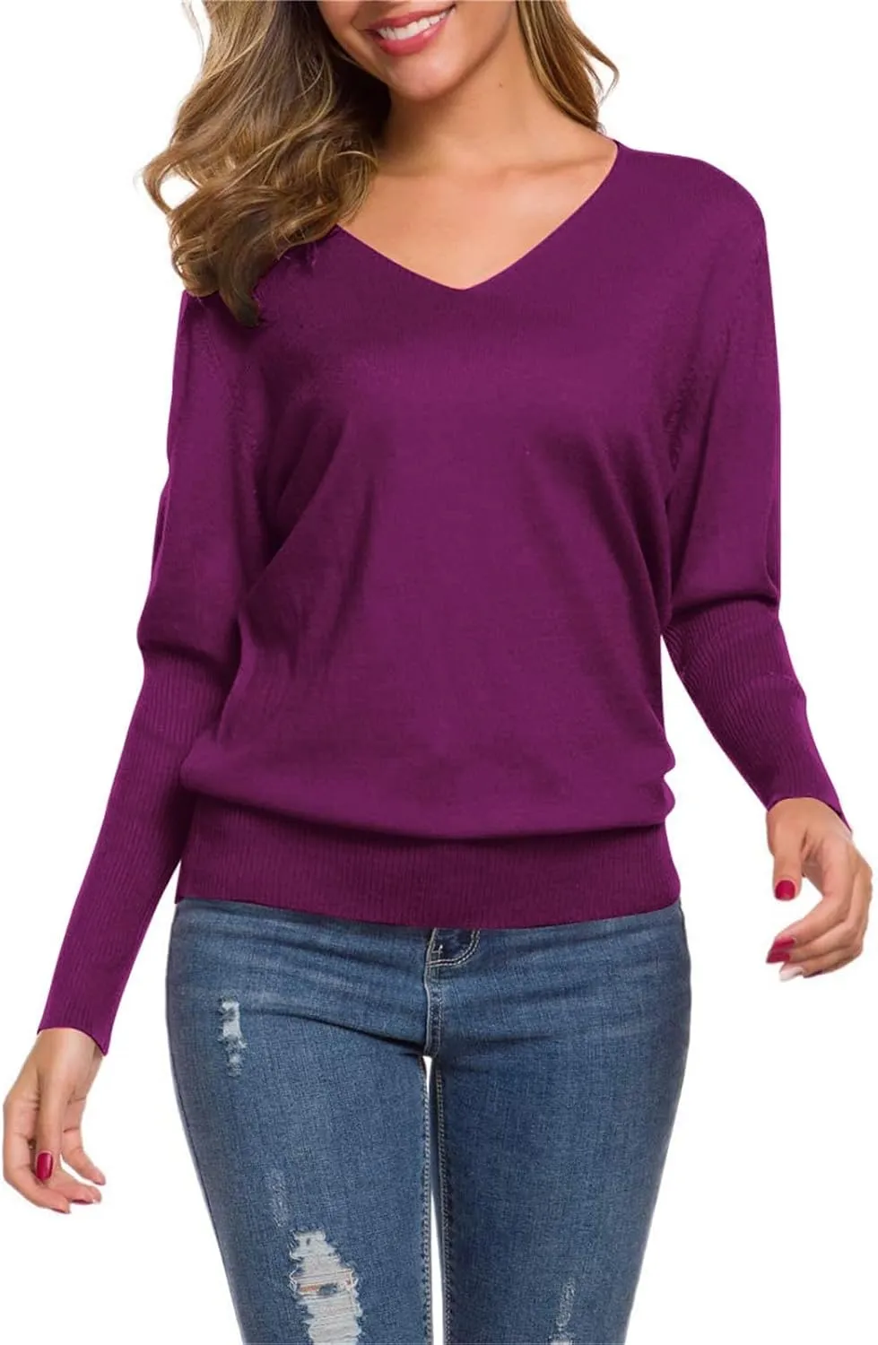 SANGTREE Womens Long Sleeves V Neck Pullover Knitted Sweater