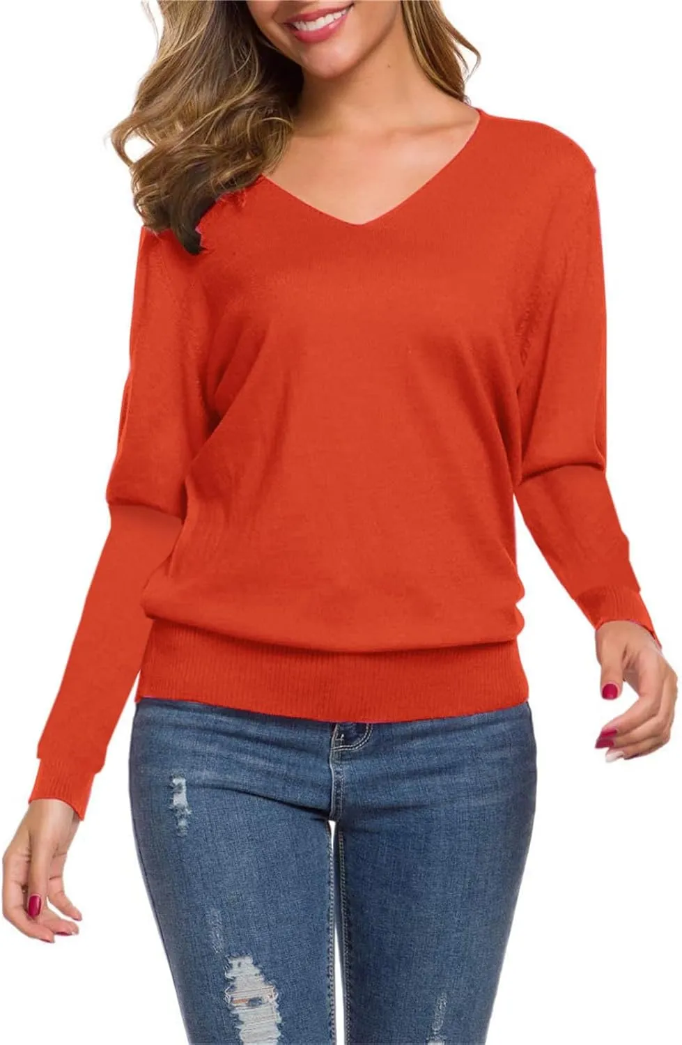 SANGTREE Womens Long Sleeves V Neck Pullover Knitted Sweater