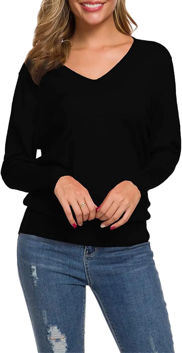 SANGTREE Womens Long Sleeves V Neck Pullover Knitted Sweater