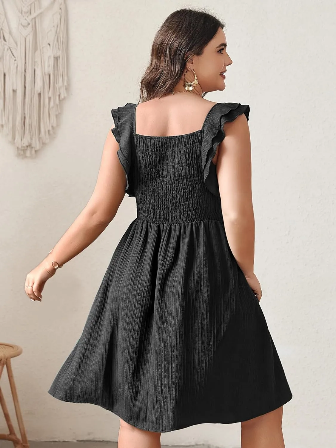 SCOMCHIC Womens Plus Size Summer Dress Ruffle Cap Sleeve V Neck Swing A Line Cocktail Party Dresses