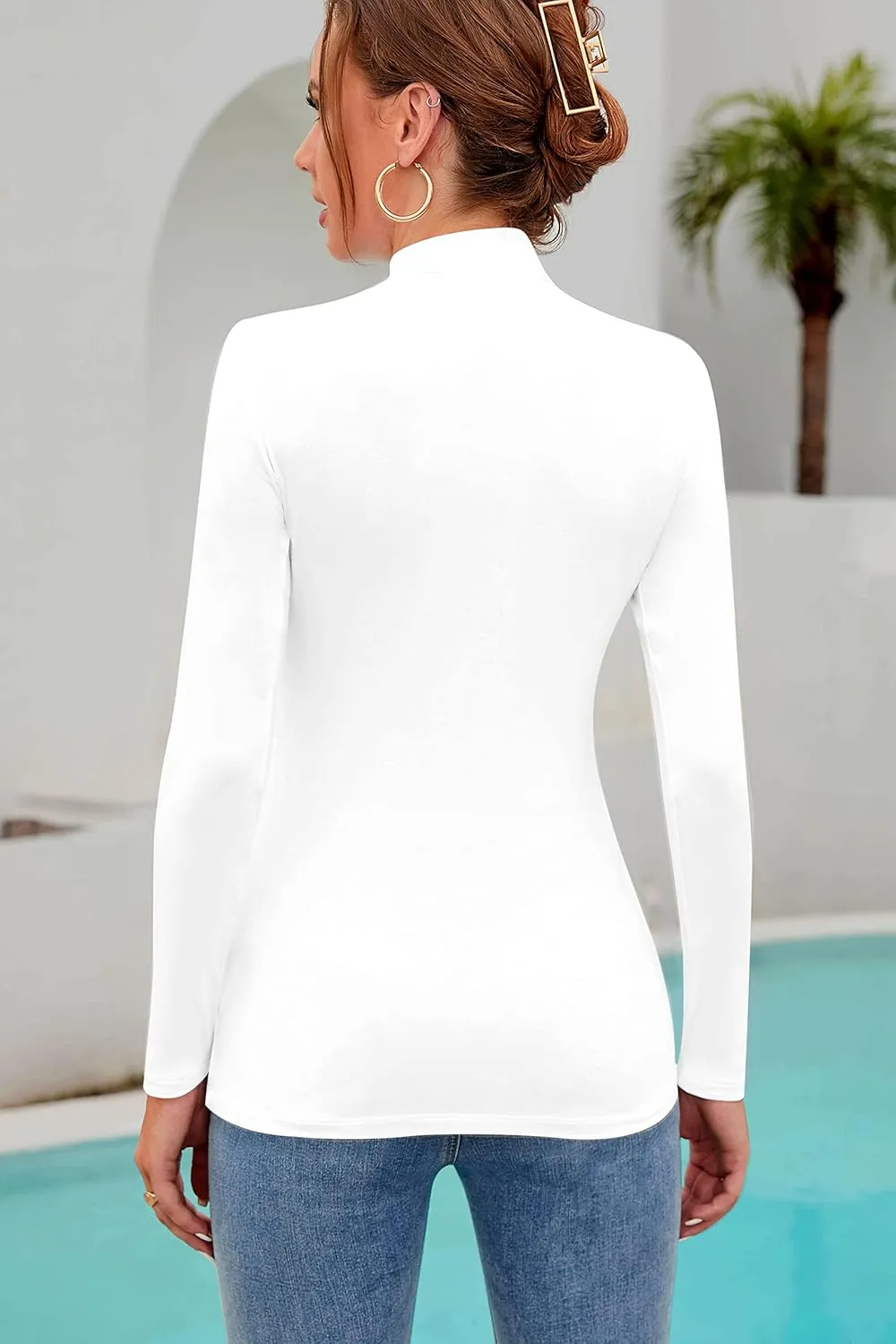 SHEIUGU Womens Long Sleeve Sleeveless Mock Turtle Neck Tops Basic Stretchy Fitted Underwear Layer Tee Shirts
