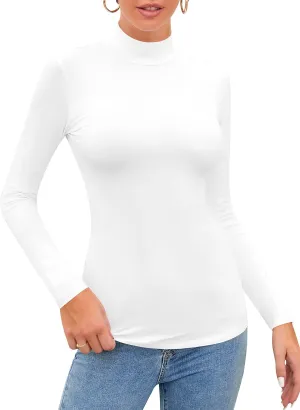 SHEIUGU Womens Long Sleeve Sleeveless Mock Turtle Neck Tops Basic Stretchy Fitted Underwear Layer Tee Shirts