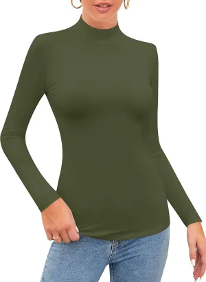 SHEIUGU Womens Long Sleeve Sleeveless Mock Turtle Neck Tops Basic Stretchy Fitted Underwear Layer Tee Shirts