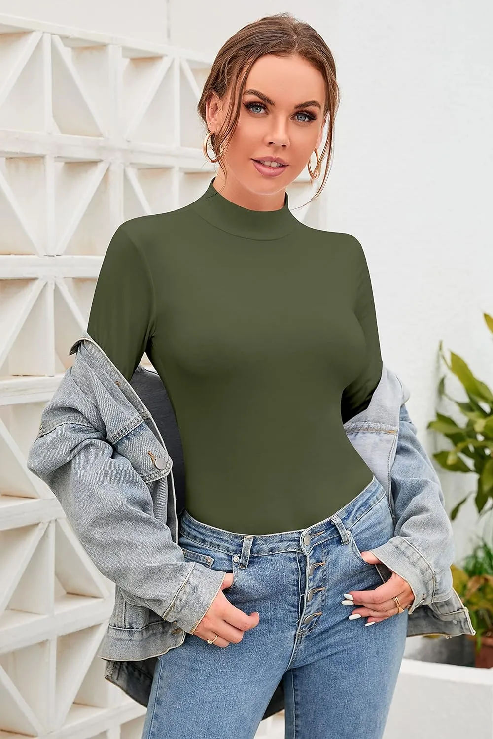 SHEIUGU Womens Long Sleeve Sleeveless Mock Turtle Neck Tops Basic Stretchy Fitted Underwear Layer Tee Shirts
