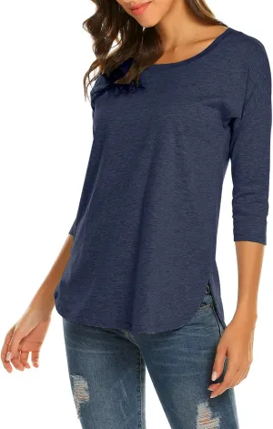 Sherosa Women's Casual 3/4 Sleeve Loose Tunic Tops Scoop Neck T-Shirt